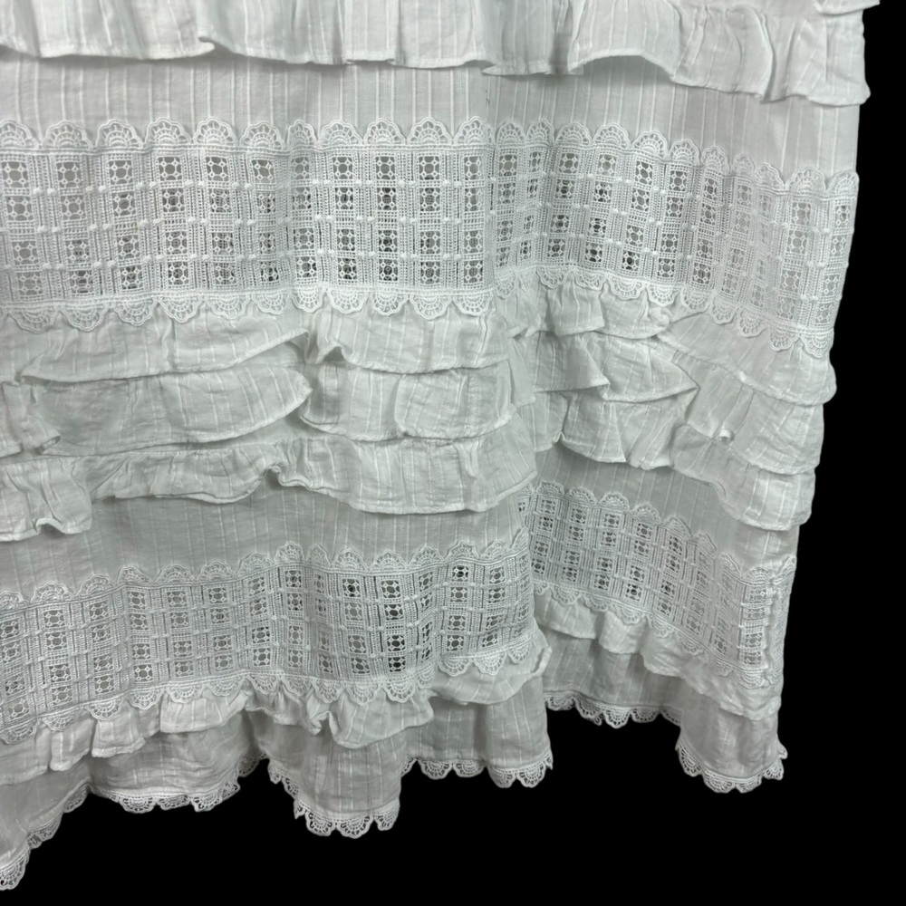 REBA White Cotton Mixed Lace Ruffle Boho V-Neck Short Sleeve Midi Dress Size 6 - Picture 5 of 9